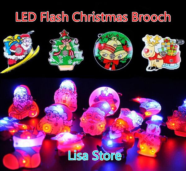 100pcs Led Flashing Glow Christmas Father Bell Tree Brooch Disco Ktv Party Christmas Halloween Breastpin Brooch Gift