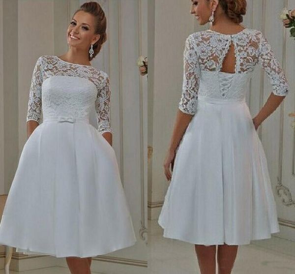 Modest Vintage Lace Wedding Dresses A Line Sheer Neck Lace Up Short Wedding Bridal Gowns With Pocket Half Sleeves plus size wedding dresses
Modest Vintage Lace Wedding Dresses A Line Sheer Neck Lace Up Short Wedding Bridal Gowns With Pocket Half Sleeves plus size wedding dresses
