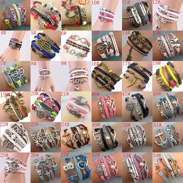 57 styles new infinity multilayer charm bracelets diy jewelry fashion pu leather rope handmade cross bracelets ing, Golden;silver
57 styles new infinity multilayer charm bracelets diy jewelry fashion pu leather rope handmade cross bracelets ing, Golden;silver