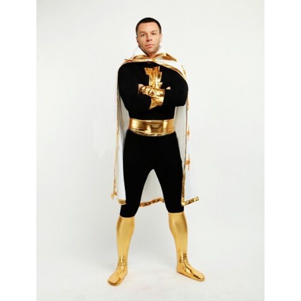 black lycra and shiny metallic captain marvel costume halloween cosplay party zentai suit, Black;red
black lycra and shiny metallic captain marvel costume halloween cosplay party zentai suit, Black;red