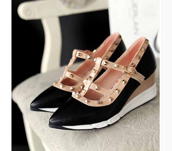 2017 new spring shoes buckle rivet point po shoes documentary platform shoes, Black
2017 new spring shoes buckle rivet point po shoes documentary platform shoes, Black