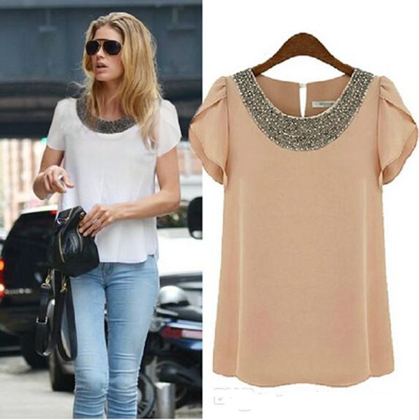 fashion summer t-shirts casual womens tees vintage short ruffle sleeve beads ladies ol chiffon t-shirts vestidos pullover b58, White
fashion summer t-shirts casual womens tees vintage short ruffle sleeve beads ladies ol chiffon t-shirts vestidos pullover b58, White