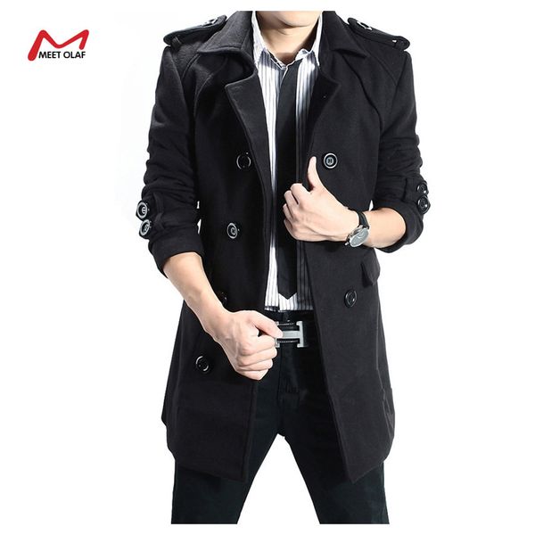 

fall-winter long coat men male jackets double breasted stylish pea coats men coat trench coat yl1232, Black