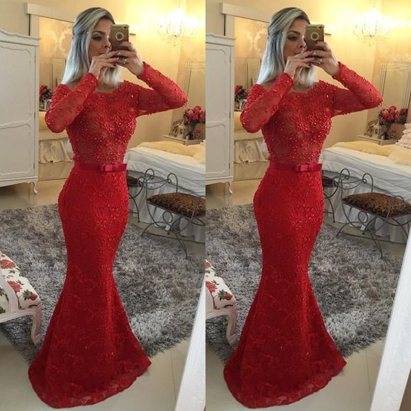 long sleeve boat neck 2021 long mermaid evening dresses pearls illusion sweep train plus size evening red gowns with sash, Black;red
long sleeve boat neck 2021 long mermaid evening dresses pearls illusion sweep train plus size evening red gowns with sash, Black;red