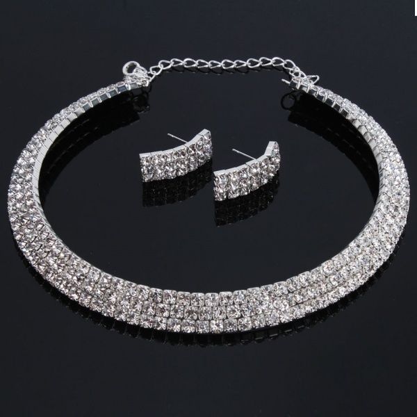 women fashion jewelry three triple rows rhinestone bling bling silver necklace choker earring set for wedding bridals, Slivery;golden
women fashion jewelry three triple rows rhinestone bling bling silver necklace choker earring set for wedding bridals, Slivery;golden