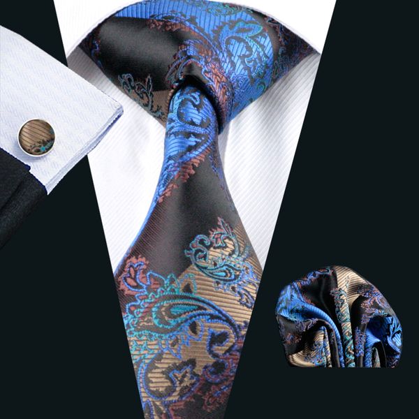 

бизнес шелковый галстук носовой запонки набор бесплатная доставка мужские шелковые жаккардовые тканые классический случайный галстук н-0268, Black;blue