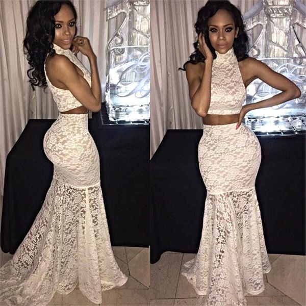 two pieces lace prom dresses lace gowns evening dress illusion mermaid high neck homecoming party dresses for graduation vestidos, Black
two pieces lace prom dresses lace gowns evening dress illusion mermaid high neck homecoming party dresses for graduation vestidos, Black
