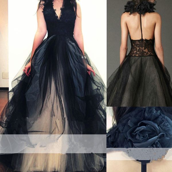 vintage 2017 black lace halter tulle wedding dresses backless champagne hand made flower bridal gowns custom made en10284, White
vintage 2017 black lace halter tulle wedding dresses backless champagne hand made flower bridal gowns custom made en10284, White