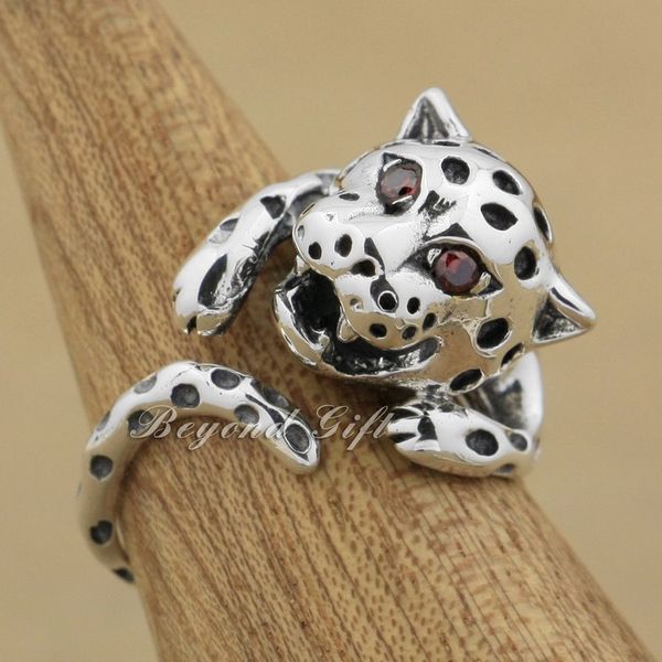 925 sterling silver leopard cz stone eyes fashion ring 9k002 size 6~9.5, Golden;silver