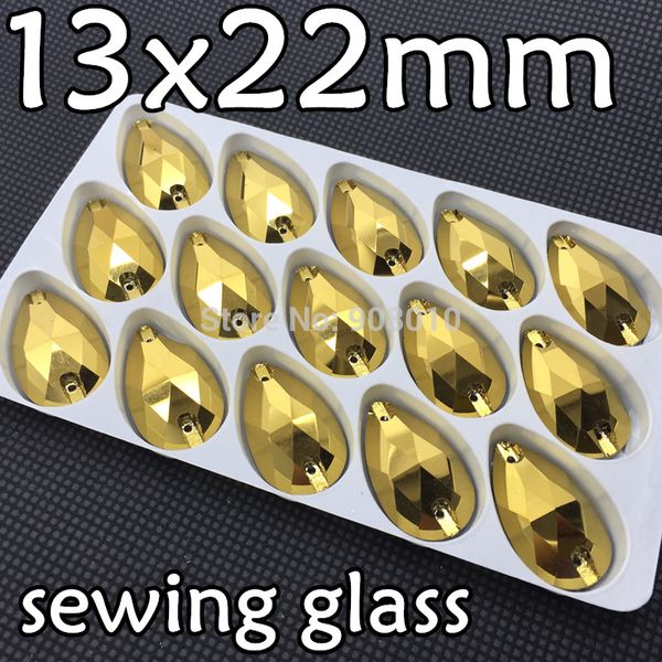 

wholesale-96pcs/box 13x22mm teardrop sew on rhinestones gold hematite color droplet sewing glass crystals dress making, Black