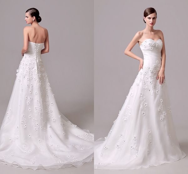 elegant hand made flower wedding dress with crystal a line sweep train back corset organza vestidos de novia real picture bridal gowns, White
elegant hand made flower wedding dress with crystal a line sweep train back corset organza vestidos de novia real picture bridal gowns, White