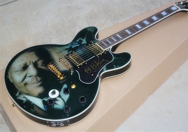 2015 new arrival head portrait bb king ignature lucille cu tom hop black electric guitar golden hardware hipping