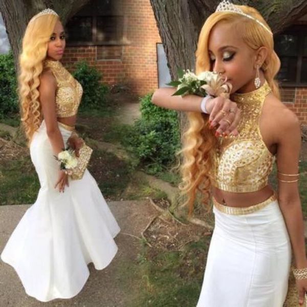 two piece gold beading prom dresses 2016 high neck sweep train sweetheart mermaid formal party evening gowns vestidos de festa, Black
two piece gold beading prom dresses 2016 high neck sweep train sweetheart mermaid formal party evening gowns vestidos de festa, Black