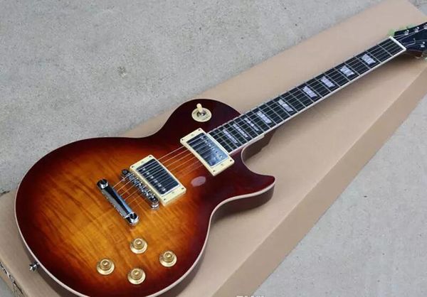 custom standard 59 flame maple tobacco sunburst dark brown body electric guitar trapezoid white mother of pearl inlay
custom standard 59 flame maple tobacco sunburst dark brown body electric guitar trapezoid white mother of pearl inlay