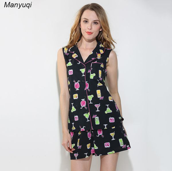 wholesale- summer woman's pajamas sleeveless with shorts women pajama sets lapel printing home wear pajamas for women, Black;red
wholesale- summer woman's pajamas sleeveless with shorts women pajama sets lapel printing home wear pajamas for women, Black;red