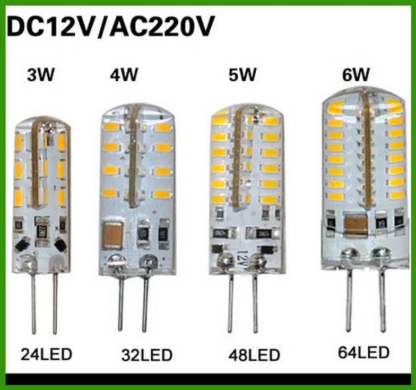 

smd 3014 g4 110v 3w 4w 5w 6w led corn crystal lamp light dc 12v / ac 220v led bulb chandelier 24led 32led 48led 64leds