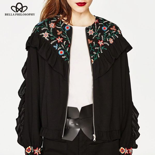 wholesale- bella philosophy 2017 spring summer embroidery ruffles women bomber jacket spring zipper, Black;brown
wholesale- bella philosophy 2017 spring summer embroidery ruffles women bomber jacket spring zipper, Black;brown