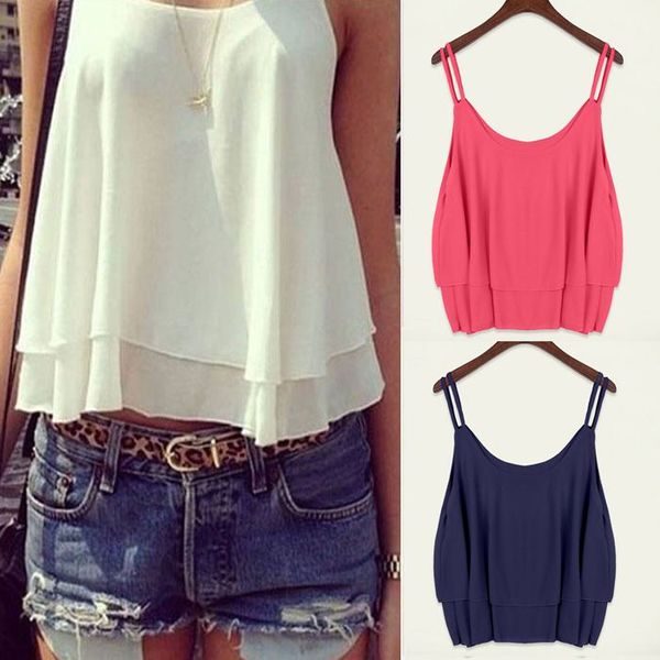 2015 new women summer clothing bilayer sleeveless shirt chiffon loose vest wholesales, White
2015 new women summer clothing bilayer sleeveless shirt chiffon loose vest wholesales, White