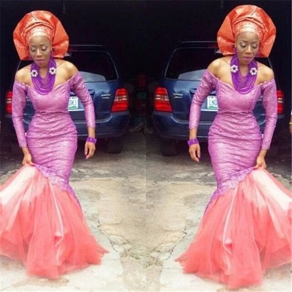 aso ebi fushia mermaid prom dresses off the shoulder lace long sleeves evening gowns tulle sweep train saudi arabia women vestidos, Black
aso ebi fushia mermaid prom dresses off the shoulder lace long sleeves evening gowns tulle sweep train saudi arabia women vestidos, Black