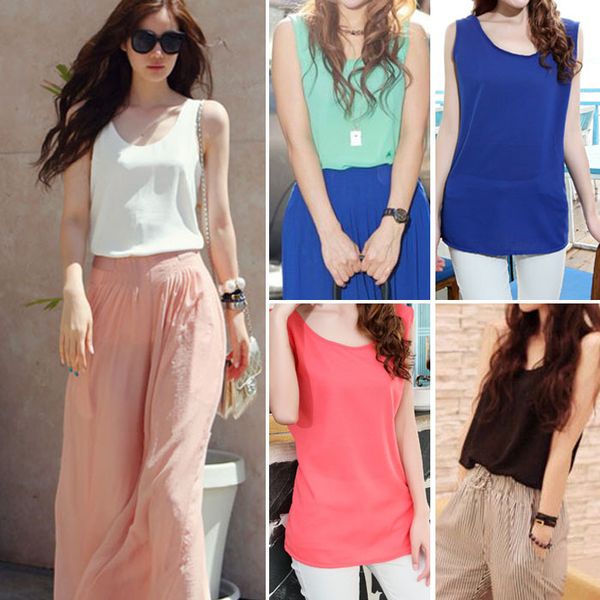 wjy10% 2014 new women fashion chiffon tank vest shirts solid candy camis chiffon loose shirt wholesales, White
wjy10% 2014 new women fashion chiffon tank vest shirts solid candy camis chiffon loose shirt wholesales, White