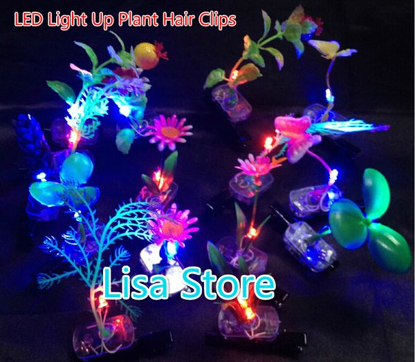 100pcs Led Light Up Glow Plant Hair Clips Flash Glow Grass Hair Clips Christmas Party Decoration
