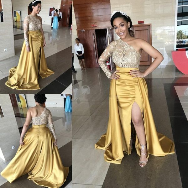 lace one shoulder prom dresses gown satin a line evening gowns with side split zipper back sweep train party dress long sleeves vestidos, Black
lace one shoulder prom dresses gown satin a line evening gowns with side split zipper back sweep train party dress long sleeves vestidos, Black
