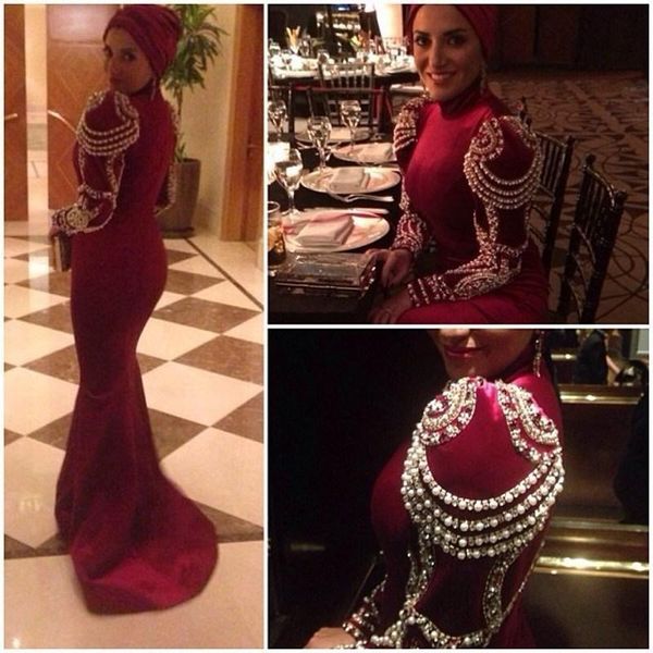 elegant arabic muslim crystal long sleeve mermaid evening dresses 2016 new burgundy women formal prom dresses party gowns vestidos de festa, Black;red
elegant arabic muslim crystal long sleeve mermaid evening dresses 2016 new burgundy women formal prom dresses party gowns vestidos de festa, Black;red