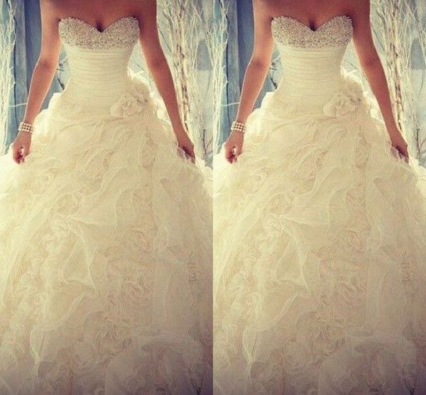 2015 spring beaded crystals wedding dresses flouncing ruffles handmade flower organza wedding gowns sweetheart ball gown elegant bridal gown, White
2015 spring beaded crystals wedding dresses flouncing ruffles handmade flower organza wedding gowns sweetheart ball gown elegant bridal gown, White