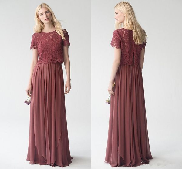 2018 chiffon two piece lace a line bridesmaid dresses short sleeve floor length maid of honor wedding guest gown formal dresses, Blue;red
2018 chiffon two piece lace a line bridesmaid dresses short sleeve floor length maid of honor wedding guest gown formal dresses, Blue;red