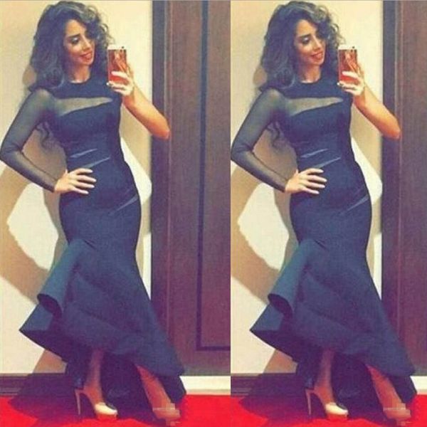 black mermaid prom dresses 2018 sheer one long sleeves evening gowns high low ruched satin formal party dress south african cocktail dress, Black;red
black mermaid prom dresses 2018 sheer one long sleeves evening gowns high low ruched satin formal party dress south african cocktail dress, Black;red