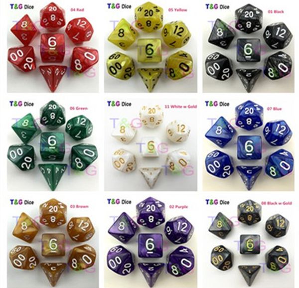 wholesale- 7pcs/bag marble effect dice set, d4,d6,d8,d10,d10%,d12,d20 dice sets for dnd game dice