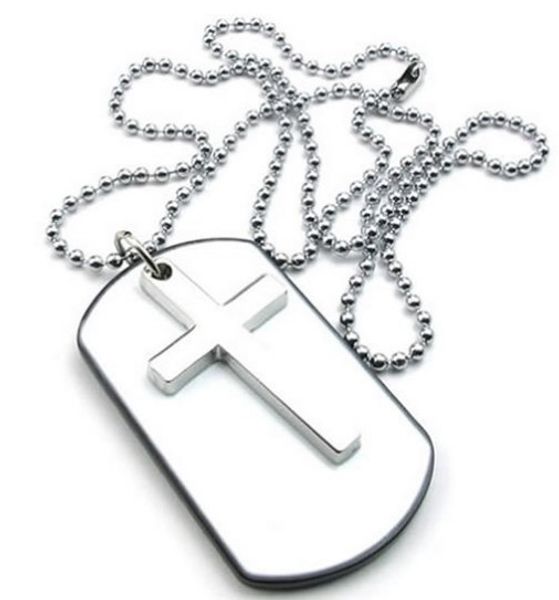 

Мужская женская армия стиль крест собака тег кулон ожерелье 27 дюймов цепь белый с