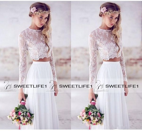 2020 two pieces lace chiffon skirt beach wedding dresses long sleeves lace bridal gowns custom made a line bride party wear, White
2020 two pieces lace chiffon skirt beach wedding dresses long sleeves lace bridal gowns custom made a line bride party wear, White