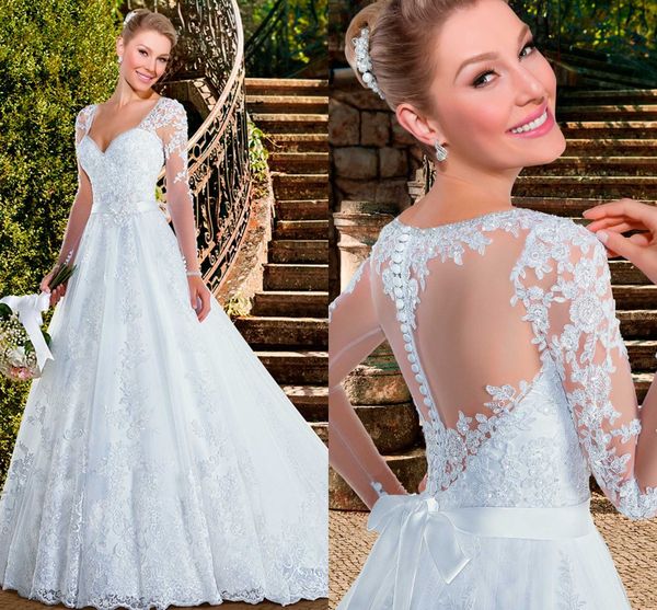 vestido de novia white illusion long sleeve a line lace wedding dresses 2016 see through back sash bridal gowns robe de mariage casamento
vestido de novia white illusion long sleeve a line lace wedding dresses 2016 see through back sash bridal gowns robe de mariage casamento