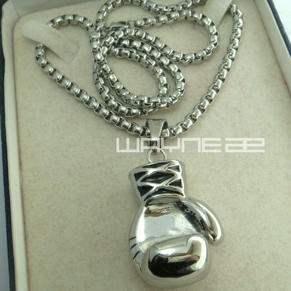 men's white gold gf stainless steel boxing glove pendant necklace n243a, Silver 
men's white gold gf stainless steel boxing glove pendant necklace n243a, Silver