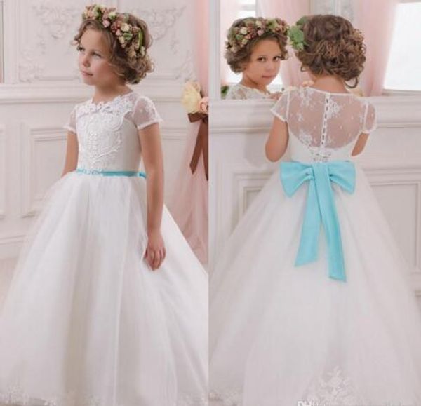 white lace flower girls communion dresses little infant girl gowns long tulle kids blue sash kids children gowns for weddings, White;blue
white lace flower girls communion dresses little infant girl gowns long tulle kids blue sash kids children gowns for weddings, White;blue