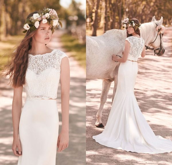 2018 modest two pieces lace mermaid wedding dresses sweep train crop wedding dress simple country beach bridal gowns, White
2018 modest two pieces lace mermaid wedding dresses sweep train crop wedding dress simple country beach bridal gowns, White