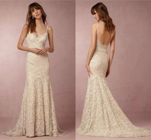 2018 bhldn sheath backless wedding dresses spaghetti strap sleeveless full lace sweep train beach bridal gowns custom made, White
2018 bhldn sheath backless wedding dresses spaghetti strap sleeveless full lace sweep train beach bridal gowns custom made, White