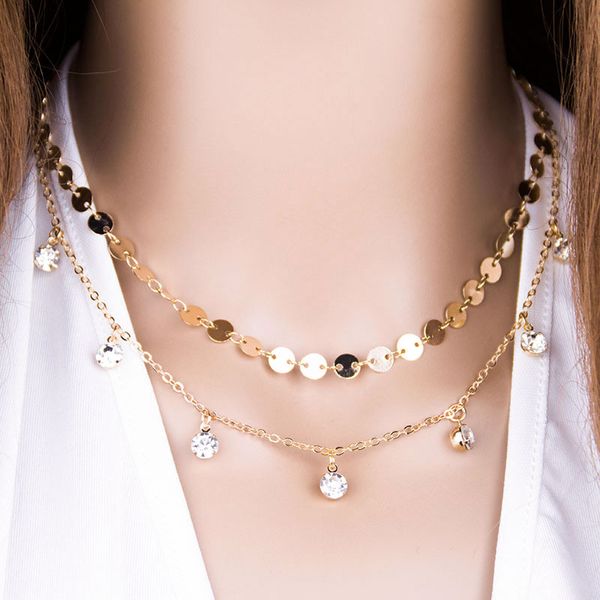 new simple fashion double layer copper sequins choker necklace for women chocker collar crystal pendant necklaces jewelry gift, Golden;silver
new simple fashion double layer copper sequins choker necklace for women chocker collar crystal pendant necklaces jewelry gift, Golden;silver