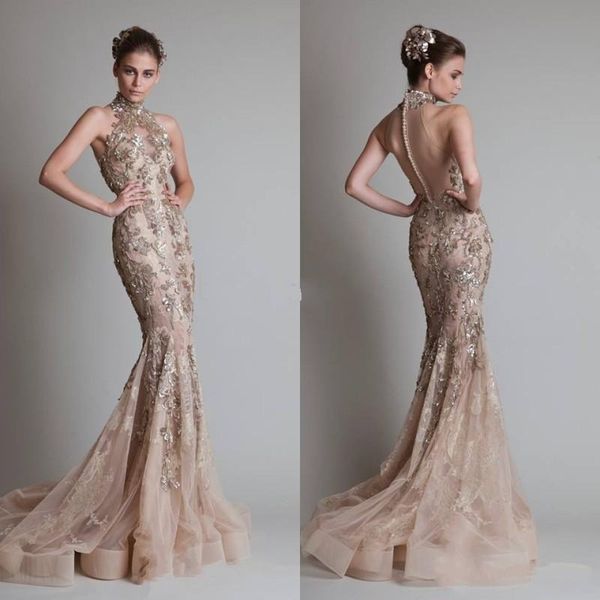 2017 champagne evening dresses high neck mermaid court train zuhair murad vestidos with golden appliques back covered buttons prom dresses, Black;red
2017 champagne evening dresses high neck mermaid court train zuhair murad vestidos with golden appliques back covered buttons prom dresses, Black;red