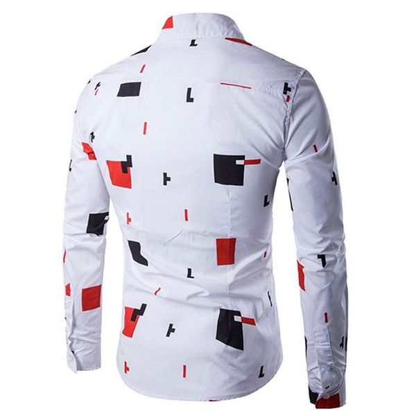 mens fashion 2018 long sleeved slim fit shirt casual tetris print button lapel shirts, White;black
mens fashion 2018 long sleeved slim fit shirt casual tetris print button lapel shirts, White;black
