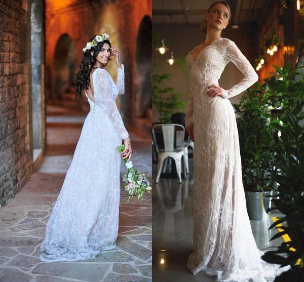 2018 V Neck Mermaid Wedding Dresses Long Sleeves Vintage Lace Button Back Country Garden Bridal Dresses Sweep Train Custom Made
2018 V Neck Mermaid Wedding Dresses Long Sleeves Vintage Lace Button Back Country Garden Bridal Dresses Sweep Train Custom Made