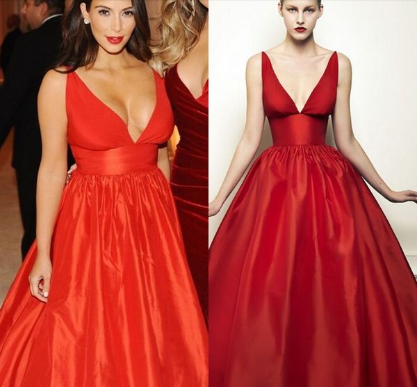 simple v neck celebrity evening dresses kim kardashian plus size red satin prom gowns floor length vestidos wedding party gowns, Black;red
simple v neck celebrity evening dresses kim kardashian plus size red satin prom gowns floor length vestidos wedding party gowns, Black;red