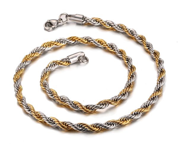 ale latest design 21.6'' 6mm wide 316l stainless steel silver & gold twisted rope chain necklace for men fashion jewelry
ale latest design 21.6'' 6mm wide 316l stainless steel silver & gold twisted rope chain necklace for men fashion jewelry