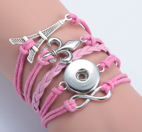 2016 new arrival iron tower infinity saints noosa button bracelet alloy pu leater woven handmade snap button bracelet diy jelwery for 18mm, Golden;silver
2016 new arrival iron tower infinity saints noosa button bracelet alloy pu leater woven handmade snap button bracelet diy jelwery for 18mm, Golden;silver
