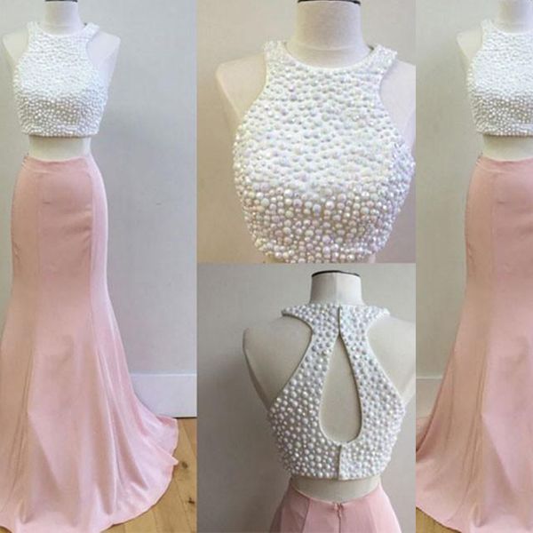 fashion two pieces prom dress jewel neck cut out open back blush pink mermaid prom dresses long formal evening gowns with crystals, Black
fashion two pieces prom dress jewel neck cut out open back blush pink mermaid prom dresses long formal evening gowns with crystals, Black