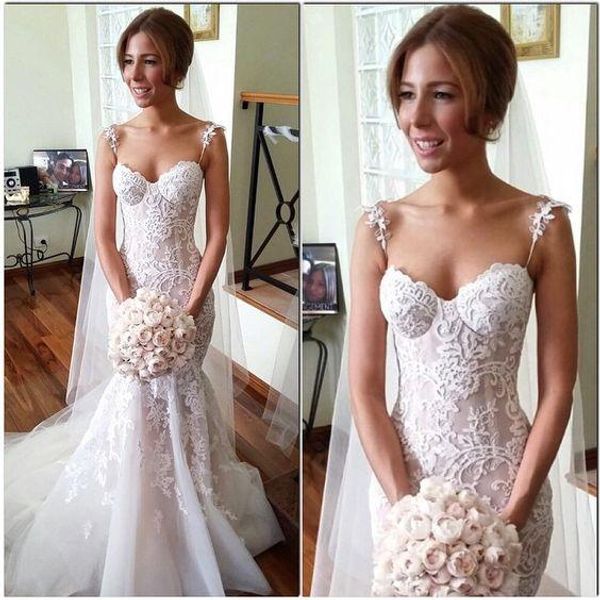 2016 steven khalil stunning spaghetti straps mermaid wedding dresses spring fall long appliqued lace fitted backless bridal gowns, White
2016 steven khalil stunning spaghetti straps mermaid wedding dresses spring fall long appliqued lace fitted backless bridal gowns, White