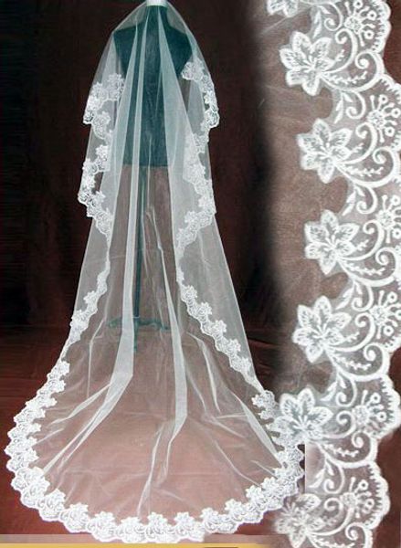 3m white ivory bridal veils tulle applique lace one layer wedding veils 03, Black
3m white ivory bridal veils tulle applique lace one layer wedding veils 03, Black