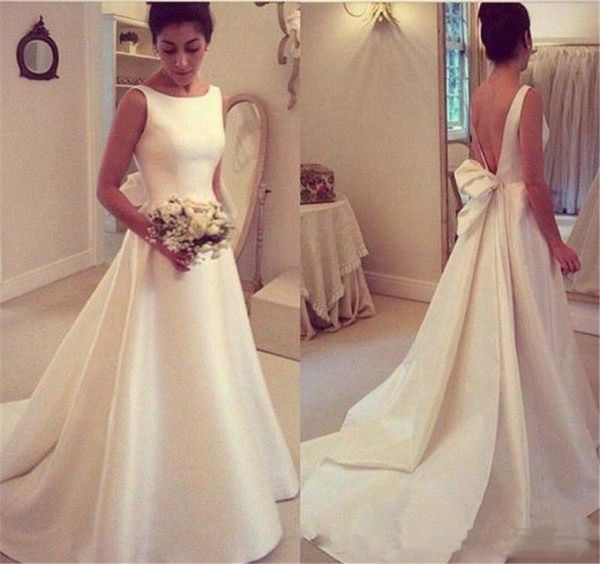 bow ivory wedding dresses backless 2017 scoop neck vintage a line bridal gowns vestido de novia, White
bow ivory wedding dresses backless 2017 scoop neck vintage a line bridal gowns vestido de novia, White