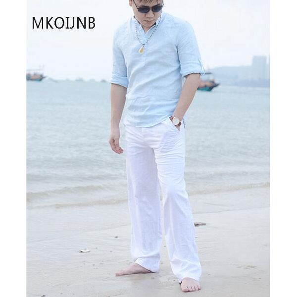 wholesale- new men's summer casual pants natural cotton linen trousers white linen elastic waist straight man's pants, Black
wholesale- new men's summer casual pants natural cotton linen trousers white linen elastic waist straight man's pants, Black